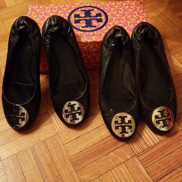 Lot of 2 Tory Burch REVA Flat (1 Black/Silver, 1 Brown/Gold) - Picture 1 of 8